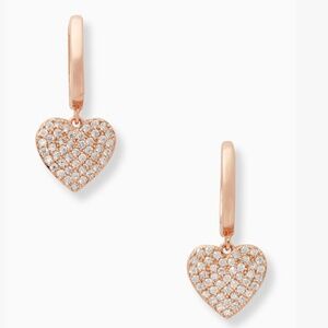 NEW Kate Spade New York Yours Truly Pave Heart Drop Earrings Rose gold + Dustbag
